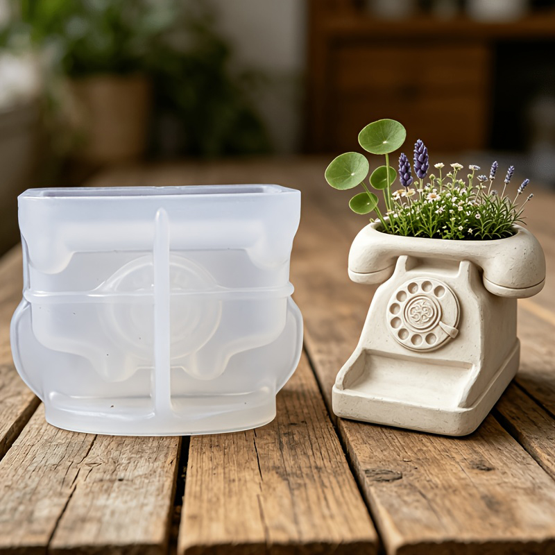 3D Printing Pot - 3D Vintage Döner Telefon Şeklinde Sukulent