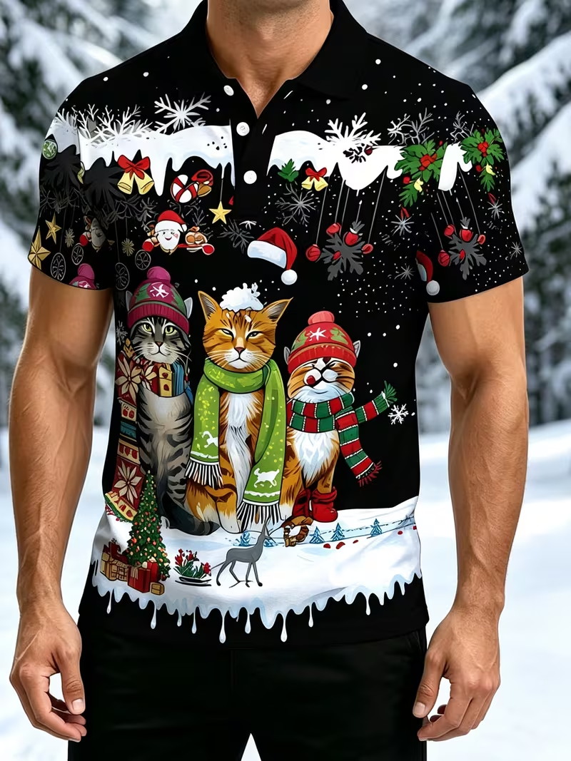 Erkekler için Noel temalı polo - 3D Printing Xmas incelemesi ve fiyatı